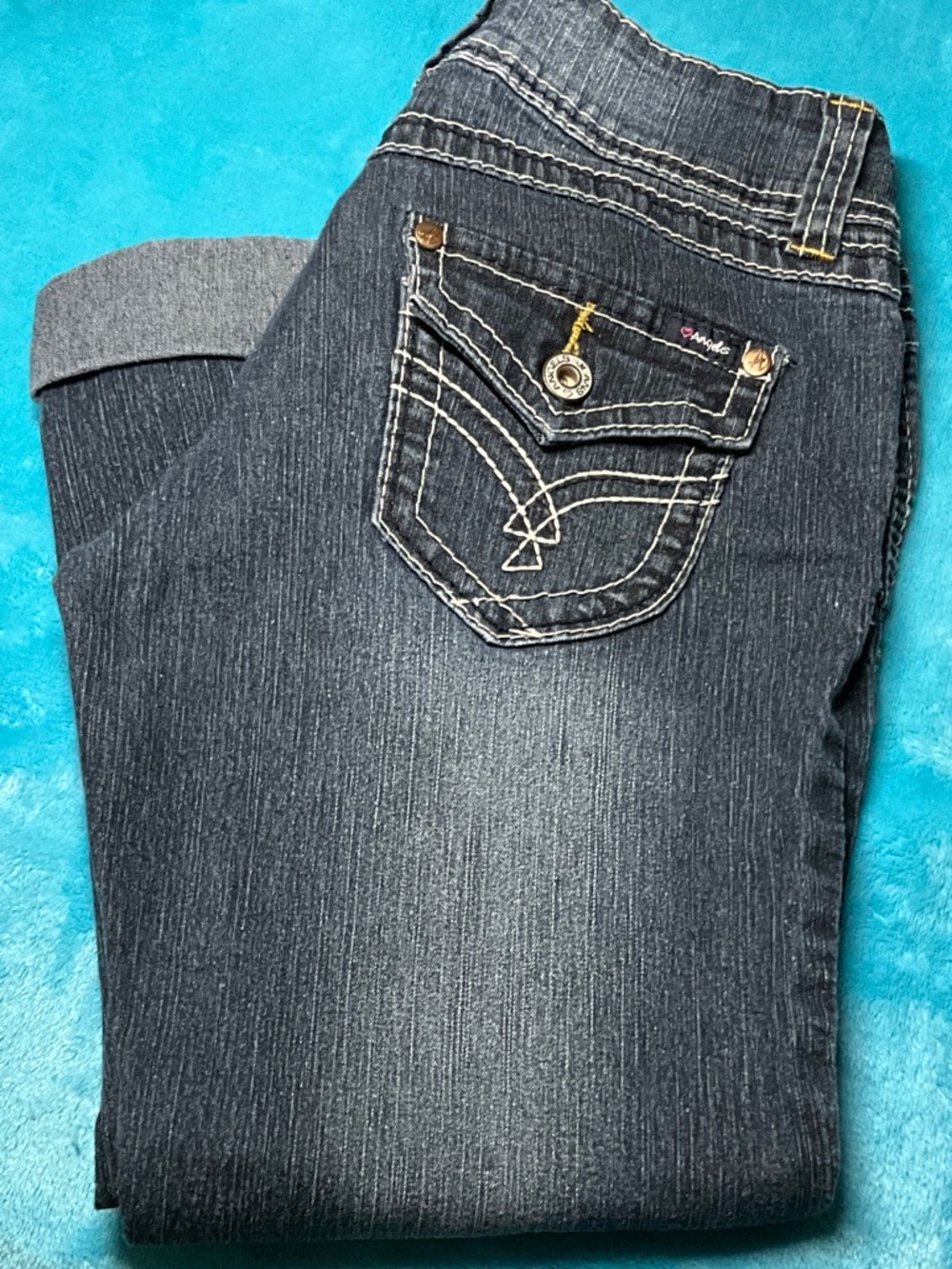 Angels Dark Gray Cropped Jeans with Contrast Stitching